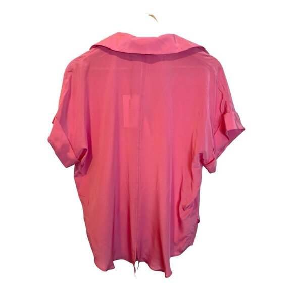Inclan Studio Stevie Pink Top L Relaxed Fit High Low Hem Collared Silk Crepe - Picture 3 of 8